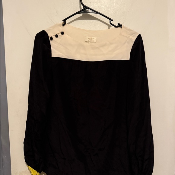 Kate Spade Live Colorfully Black and White Long Sleeve Silk Blouse - Picture 2 of 7